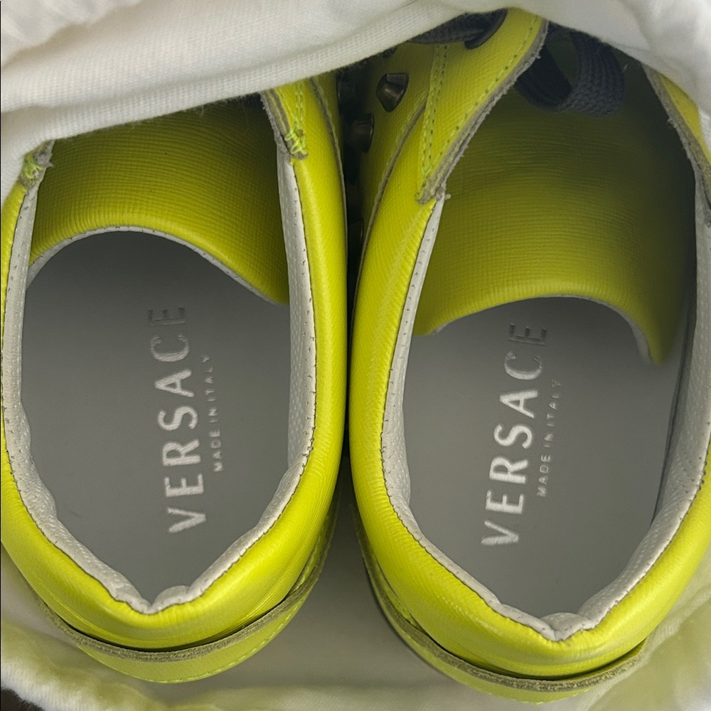 Versace Neon Yellow Studded Sneaker with Gunmetal Accents - Picture 11 of 11